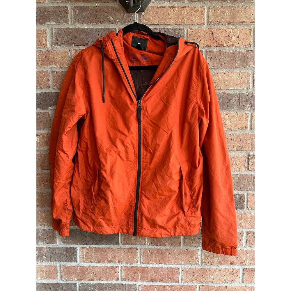 H&M Men's Orange Long Sleeve Full Zip Hoodie Windbreaker Jackets Size Small